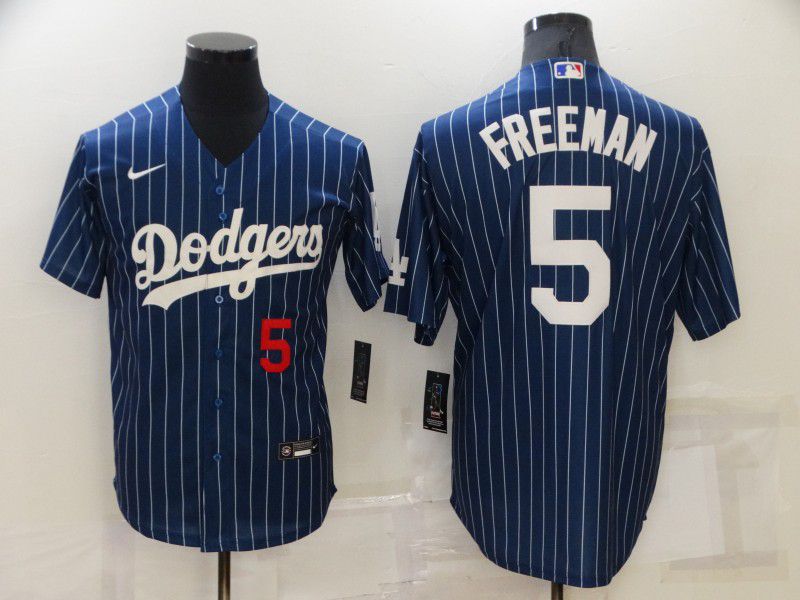 Men Los Angeles Dodgers #5 Freeman Blue Stripe Throwback Nike 2022 MLB Jersey->los angeles dodgers->MLB Jersey